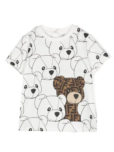 Fendi Babies' Teddy Bear-print Cotton T-shirt In White