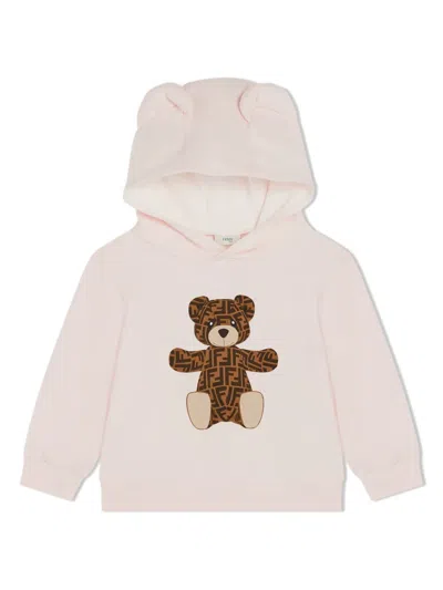 Fendi Babies' Teddy Bear-print Jersey Hoodie In Pink