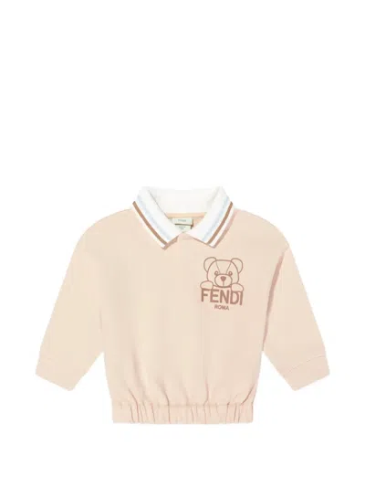 Fendi Babies' Teddy Bear-motif Polo Sweater In Neutral