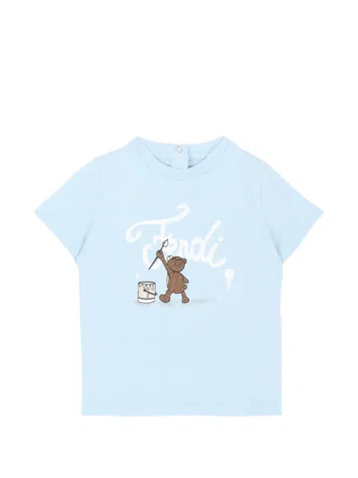 Fendi Babies' Teddy Bear-print T-shirt In Blue