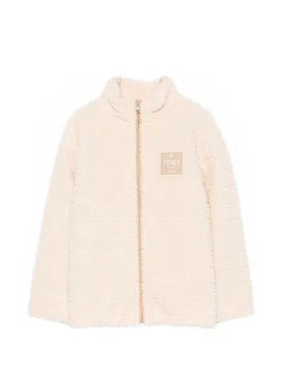 Fendi Kids' Teddy Effect Fabric Jacket In Pink