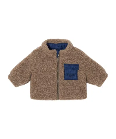 Fendi Kids' Teddy-texture Zip-up Jacket In Brown