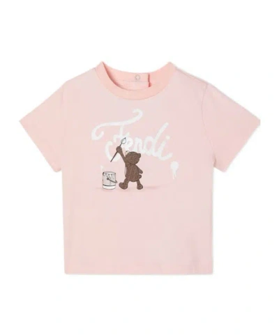 Fendi Babies' Teddy-bear Print T-shirt In Pink