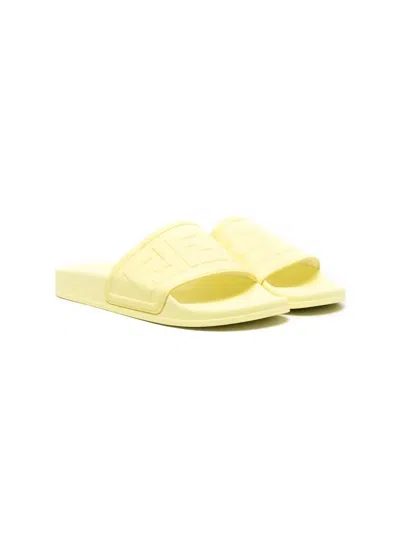 Fendi Teen Ff-embossed Pool Slides In Yellow