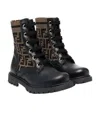 Fendi Teen Ff Motif Lace-up Boots In Black