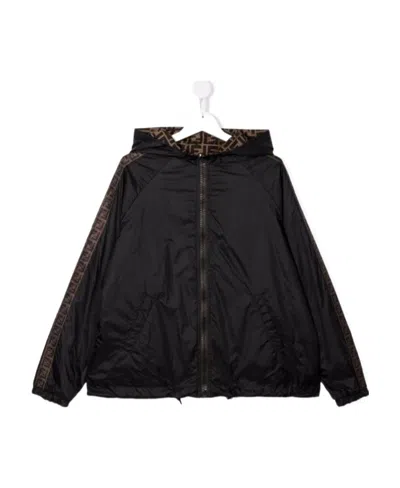 Fendi Teen Reversible Ff-logo Print Jacket In Black