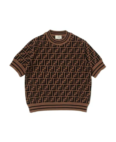 Fendi Ff Monogram-logo Knitted Top In Zucca