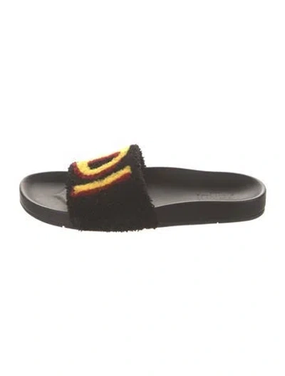 Pre-owned Fendi Terry Cloth Printed Slides In Black