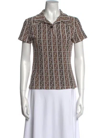 Pre-owned Fendi Terry Printed Polo In Neutral