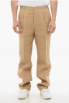 Fendi Textile Paper Pants With Elastic Waistband In Brown