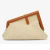 Fendi Texture Weave Straw Bag In Gold Tone