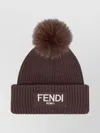 Fendi Textured Beanie And Pom Detail In Burgundy