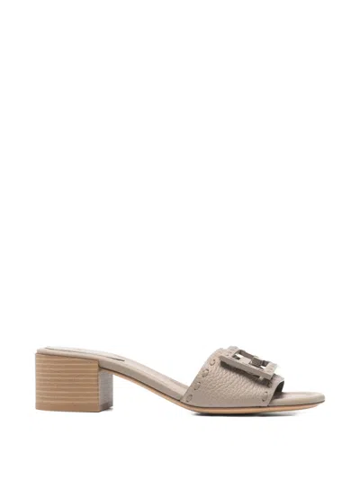 Fendi Textured Buckle Strap Sandals In Neutral