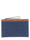 Fendi Textured Cotton Medium Flat Pouch With Zipper Closure In Green
