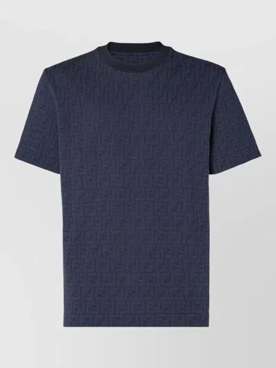 Fendi Textured Crew Neck Short Sleeve Shirt In Blue