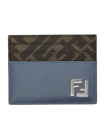 Fendi Textured Ff Squared Card Holder In Gray