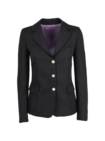 Pre-owned Fendi Textured Front-button Blazer In Black