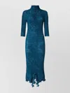 Fendi Textured High Neck Dress Ruffles In Blue