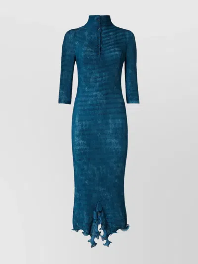 FENDI TEXTURED HIGH NECK DRESS RUFFLES