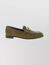 Fendi Textured Leather Loafers Featuring Fringe Detail In Green