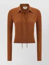 Fendi Textured Long Sleeve Collared Knit Top In Brown