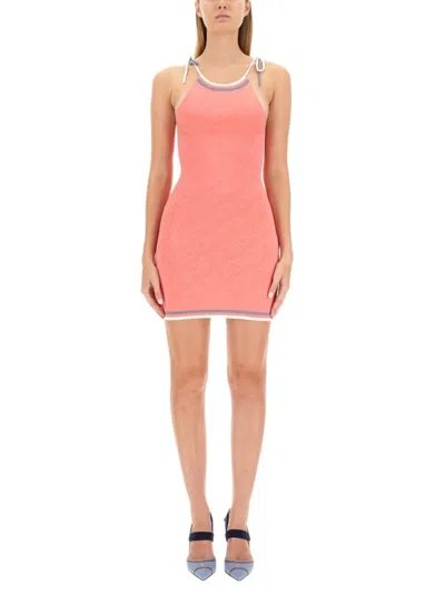 Fendi Textured Mini Dress With Adjustable Straps And Subtle Hemline In Pink