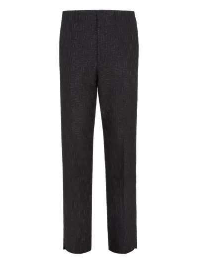 Fendi Trousers In Black Ff Jacquard Linen Blend