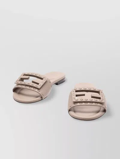 Fendi Women Cappuccino Leather Baguette Slippers In Brown