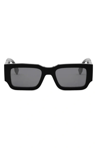 Fendi The  Diagonal 51mm Rectangular Sunglasses In Shiny Black / Smoke