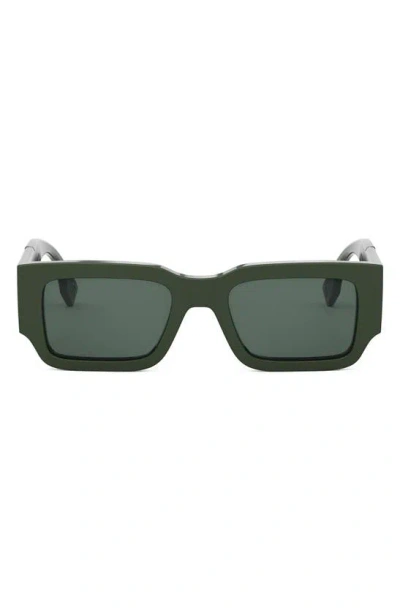 Fendi The  Diagonal 51mm Rectangular Sunglasses In Shiny Dark Green / Green