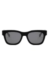 Fendi The  Diagonal 51mm Square Sunglasses In Shiny Black / Smoke