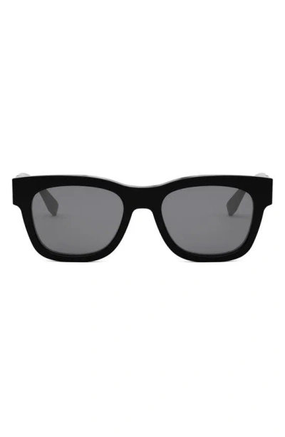 Fendi The  Diagonal 51mm Square Sunglasses In Shiny Black / Smoke