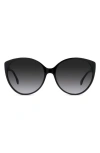 Fendi The  Fine 59mm Round Sunglasses In Shiny Black / Gradient Smoke