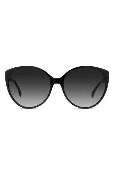 Fendi The  Fine 59mm Round Sunglasses In Shiny Black / Gradient Smoke
