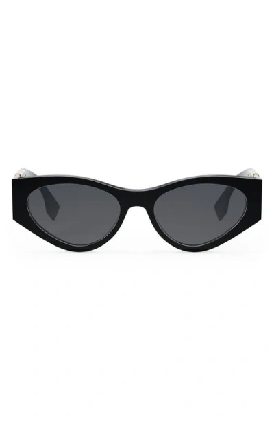 Fendi The  O'lock 54mm Cat Eye Sunglasses In Shiny Black / Smoke