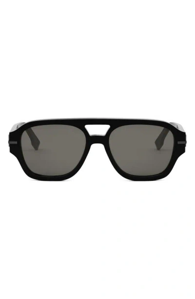 Fendi The Graphy 55mm Geometric Sunglasses In Shiny Black / Smoke