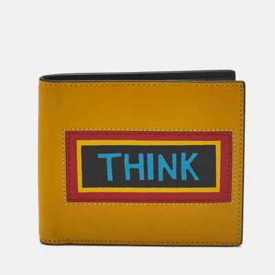 Pre-owned Fendi Think Yellow Leather Bifold Wallet