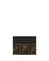 Fendi Three-compartment Jacquard Card Holder With Stama Logo In Brown