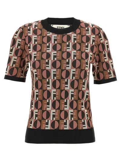 FENDI FENDI THREE-DIMENSIONAL JACQUARD SWEATER WITH GEOMETRIC PATTERN