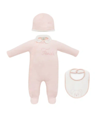 Fendi Embroidered-logo Babygrow Set In Pink