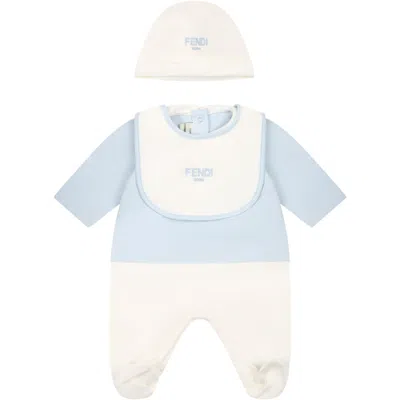 Fendi Light Blue Set For Baby Girl With Logo