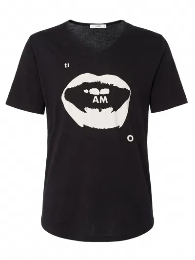 Fendi Black Cotton T-shirt With Ti Amo Print