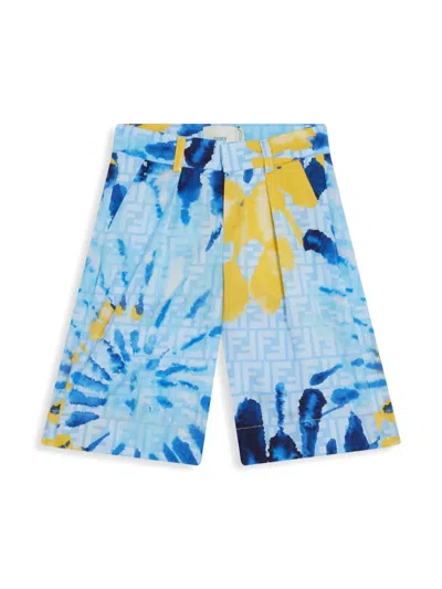 Fendi Kids' Tie-dye Print Cotton Shorts In Blue