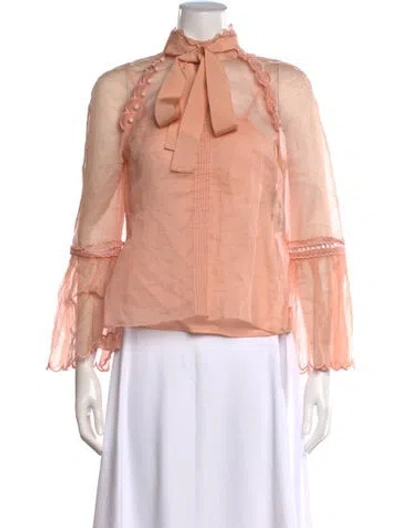 Pre-owned Fendi Tie Neck Long Sleeve Blouse In Pink