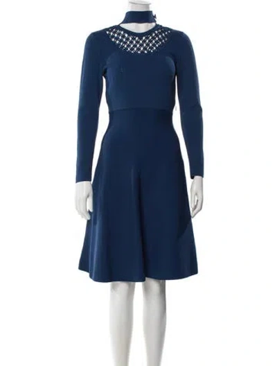Pre-owned Fendi Tie Neck Midi Length Dress In Blue