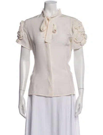 Pre-owned Fendi Tie Neck Short Sleeve Blouse In Multi