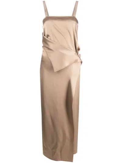 Fendi Cappuccino Satin Long Dress In Beige O Tan