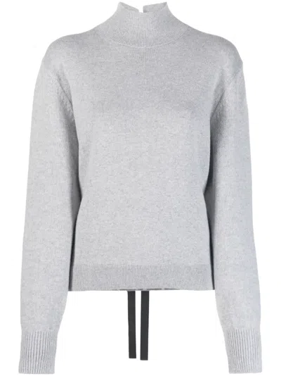 Fendi Tied-back Knitted Pullover In Grey