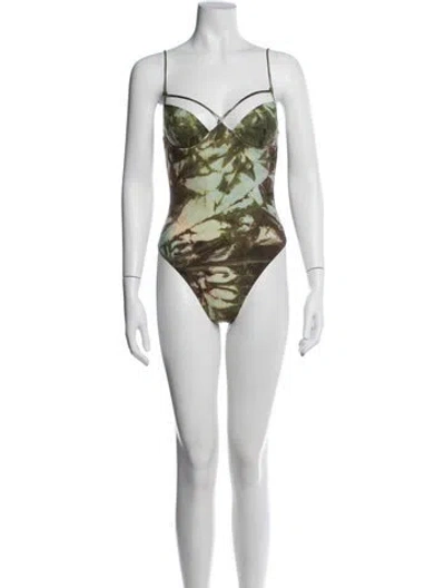 Pre-owned Fendi Tie-dye Print Cutout Accent One-piece In Green
