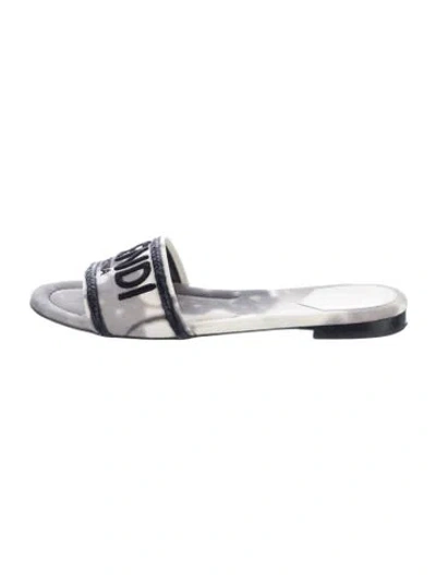Pre-owned Fendi Tie-dye Print Embroidered Accent Slides In Neutral